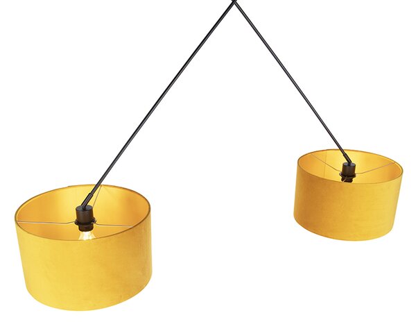 Lampa wisząca czarna z abażurami z weluru ochrowymi ze złotem 35 cm - Blitz