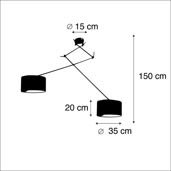 Lampa wisząca czarna z niebieskimi i złotymi abażurami z weluru 35 cm 2-światłowa - Blitz