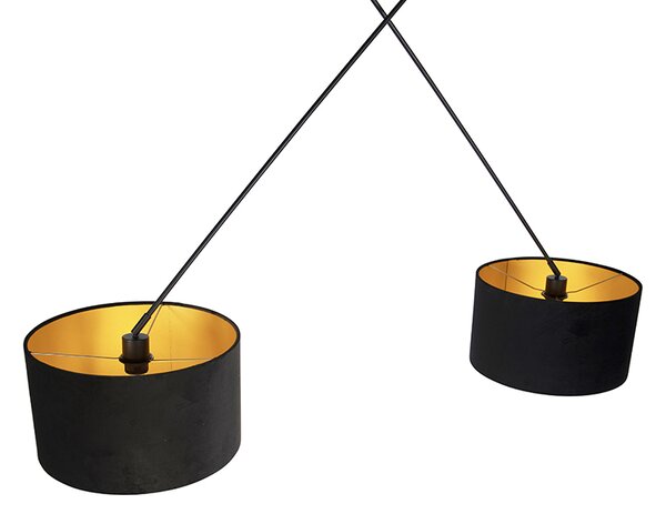 Lampa wisząca czarna z czarnymi i złotymi abażurami z weluru 35 cm 2-światłowa - Blitz