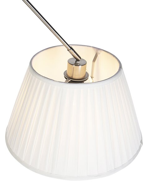 Stalowa lampa wisząca z kremowym plisowanym abażurem 35 cm - Blitz