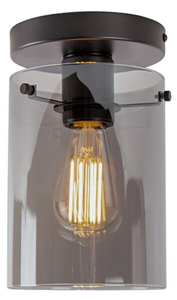 Designerska lampa sufitowa czarna z dymionym szkłem - Dome