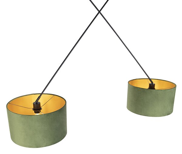 Lampa wisząca czarna z zielonymi i złotymi abażurami z weluru 35 cm 2-światłowa - Blitz