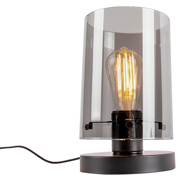 Designerska lampa stołowa czarna z dymionym szkłem - Dome