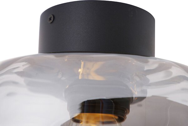 Designerska lampa sufitowa czarna z dymionym szkłem - Qara