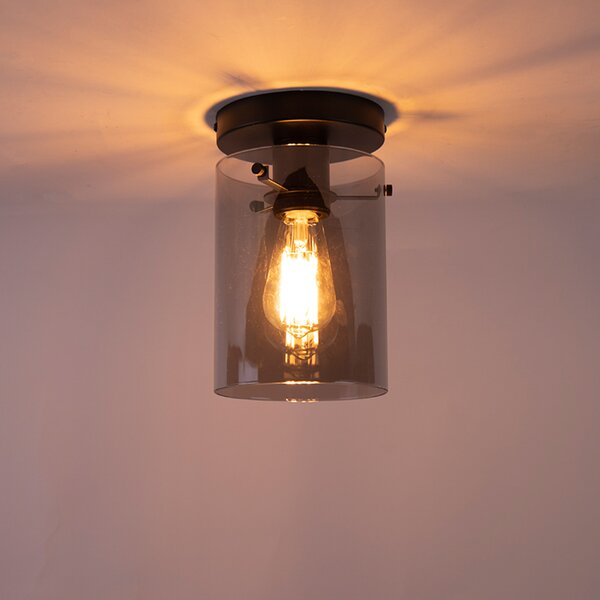 Designerska lampa sufitowa czarna z dymionym szkłem - Dome
