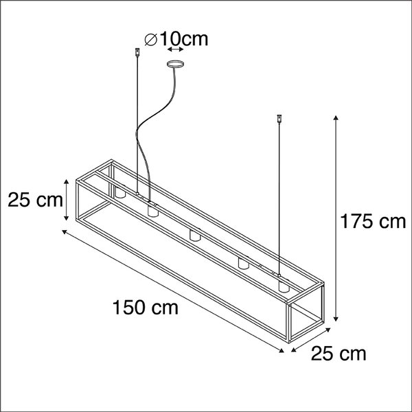 Nowoczesna prostokątna lampa wisząca czarna 5-światłowa - Cage