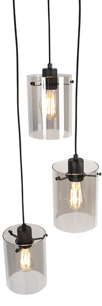 Designerska lampa wisząca czarna z przydymionym szkłem 3-światła - Dome