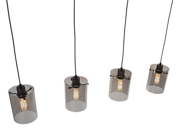 Designerska lampa wisząca czarna z dymionym szkłem 4 światła - Dome