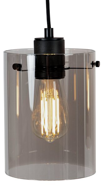 Designerska lampa wisząca czarna z dymionym szkłem 4 światła - Dome