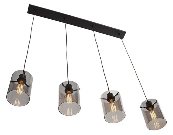 Designerska lampa wisząca czarna z dymionym szkłem 4 światła - Dome