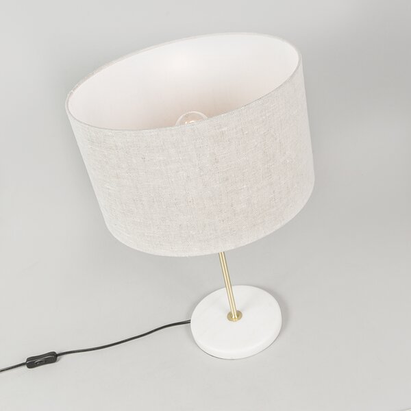 Lampa stołowa mosiądz z szarym kloszem 35 cm - Kaso