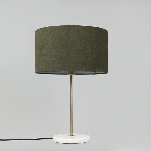 Lampa stołowa mosiądz z zielonym abażurem 35 cm - Kaso