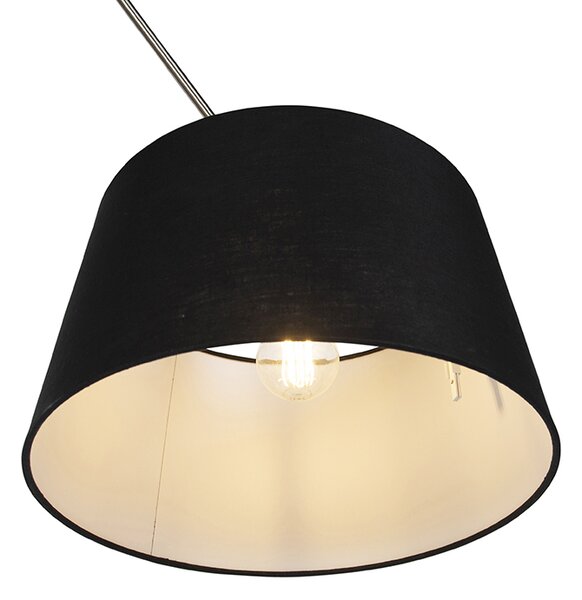 Stalowa lampa wisząca z czarnym abażurem z lnu 35 cm - Blitz