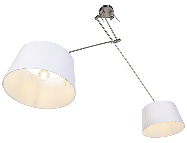 Stalowa lampa wisząca z białymi abażurami z lnu 35 cm 2-światłowa - Blitz
