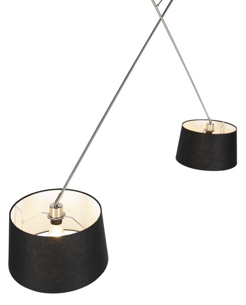Stalowa lampa wisząca z abażurami z lnu czarna 35 cm 2-światłowa - Blitz