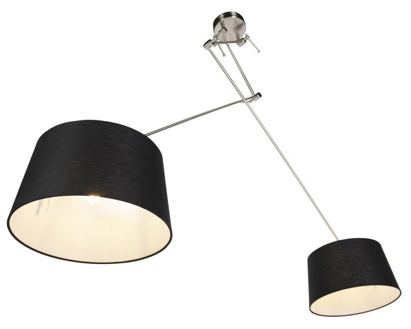 Stalowa lampa wisząca z abażurami z lnu czarna 35 cm 2-światłowa - Blitz