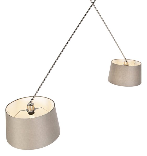 Stalowa lampa wisząca z abażurami z lnu w kolorze taupe 35 cm 2-światłowa - Blitz