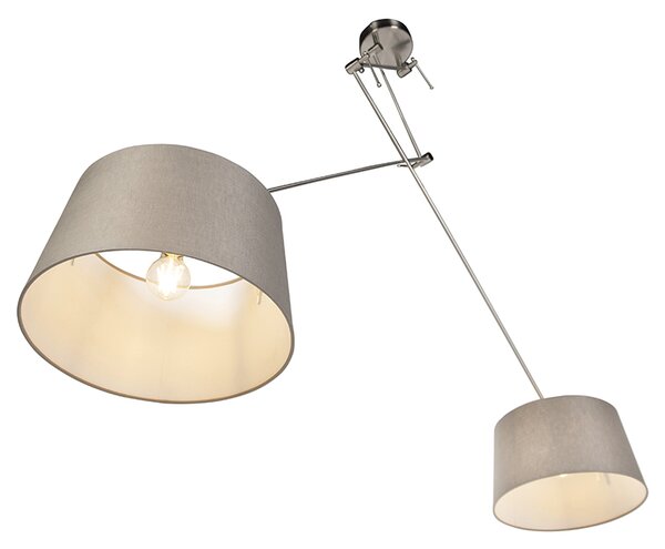 Stalowa lampa wisząca z abażurami z lnu w kolorze taupe 35 cm 2-światłowa - Blitz