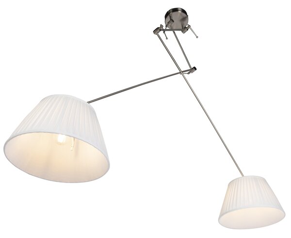 Stalowa lampa wisząca z kremowymi plisowanymi kloszami 35 cm 2-źródła światła - Blitz