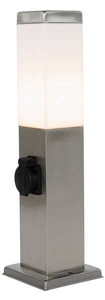 Nowoczesna lampa zewnętrzna 45 cm stalowa z gniazdkiem IP44 - Malios