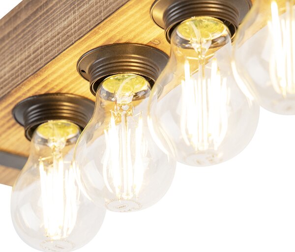 Inteligentna lampa sufitowa w stylu industrialnym z drewnem i stalą, w tym 4 żarówki WiFi A60 - Reena