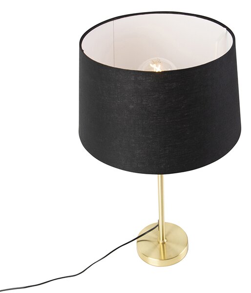 Lampa stołowa złota/mosiężna z czarnym abażurem z lnu 35 cm - Parte