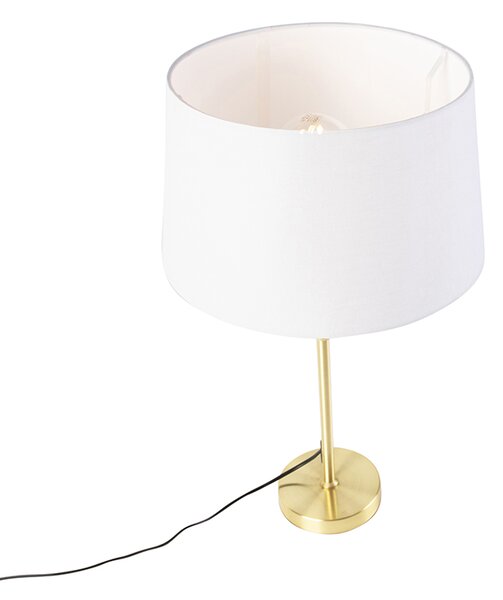 Lampa stołowa złota/mosiężna z białym abażurem z lnu 35 cm - Parte