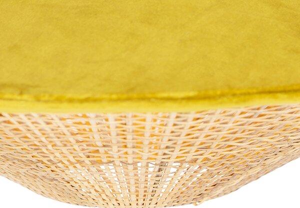 Rustykalna lampa wisząca żółty welur z rattanu 60 cm - Frills Can