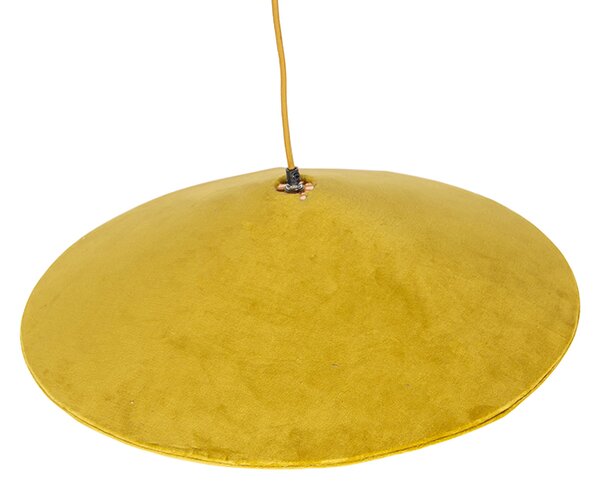 Rustykalna lampa wisząca żółty welur z rattanu 60 cm - Frills Can