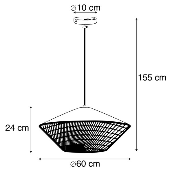 Rustykalna lampa wisząca żółty welur z rattanu 60 cm - Frills Can
