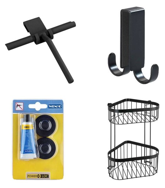 Czarny wiszący samoprzylepny metalowy zestaw akcesoriów łazienkowych Classic – Wenko