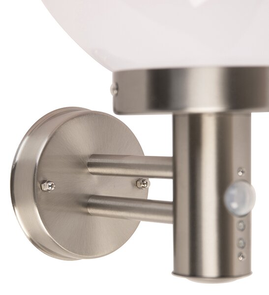 Lampa ścienna zewnętrzna stal nierdzewna IP44 z czujnikiem ruchu - Sfera