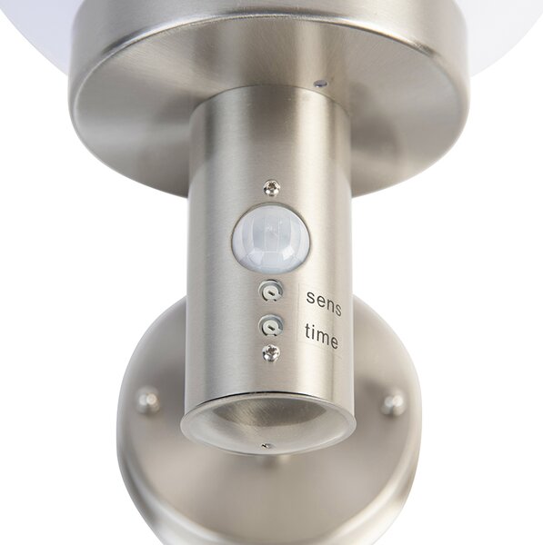 Lampa ścienna zewnętrzna stal nierdzewna IP44 z czujnikiem ruchu - Sfera