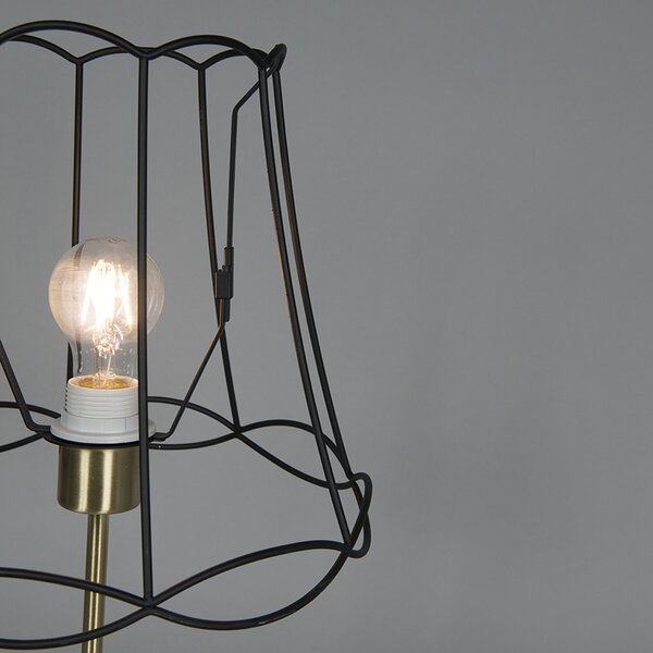 Lampa stołowa retro z mosiężną ramą babci czarna 30 cm - Kaso