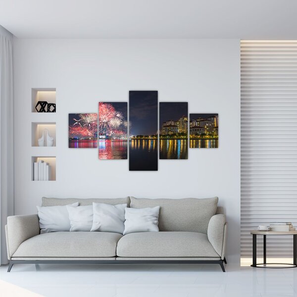 Obraz fajerwerków w Singapurze (125x70 cm)