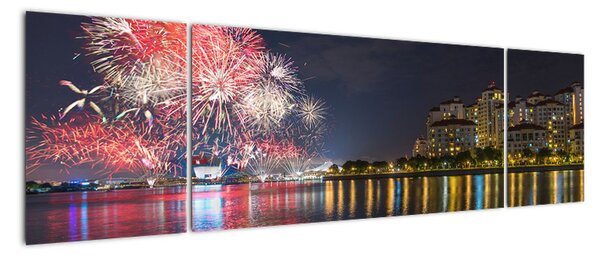 Obraz fajerwerków w Singapurze (170x50 cm)