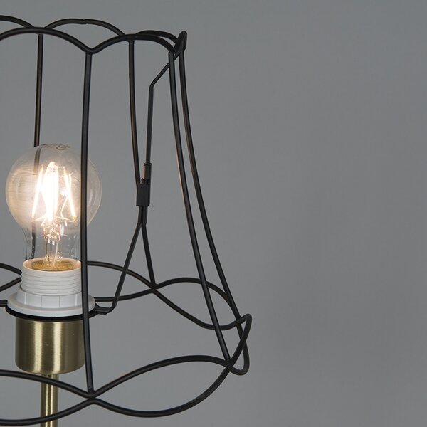 Retro lampa stołowa mosiężna z ramką Granny czarną 25 cm - Kaso