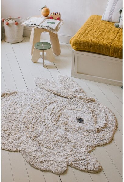 Jasnoszary bawełniany dywan dziecięcy tkany ręcznie odpowiedni do prania 130x135 cm Bunny – Lorena Canals