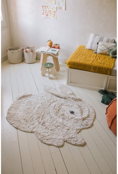 Jasnoszary bawełniany dywan dziecięcy tkany ręcznie odpowiedni do prania 130x135 cm Bunny – Lorena Canals