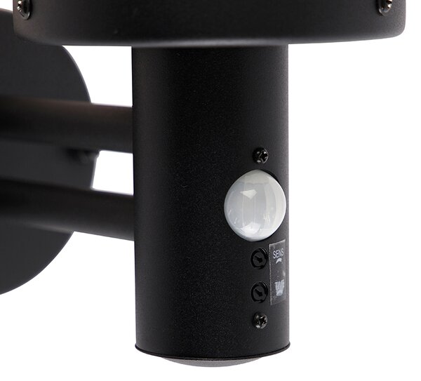 Zewnętrzna lampa ścienna czarna z przezroczystym kloszem z czujnikiem ruchu - Sfera