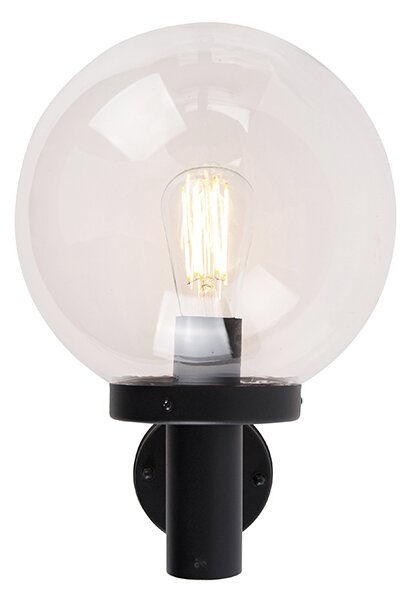 Zewnętrzna lampa ścienna czarna z plastikową kulą IP44 ze stali nierdzewnej - Sfera