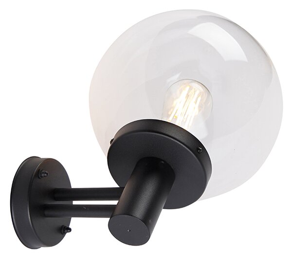 Zewnętrzna lampa ścienna czarna z plastikową kulą IP44 ze stali nierdzewnej - Sfera