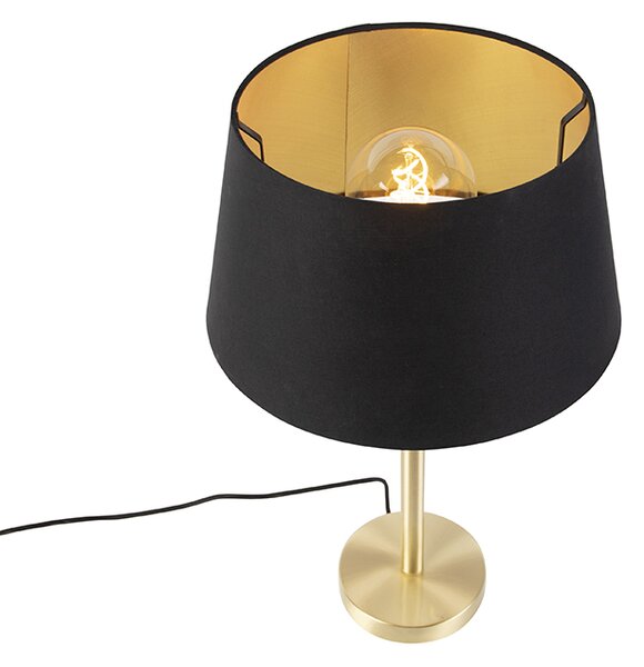 Klasyczna lampa stołowa mosiężna z czarnym kloszem 32 cm - Simplo