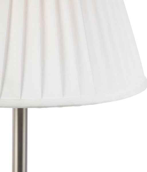 Klasyczna lampa stołowa stalowa z plisowanym abażurem białym 35 cm - Simplo