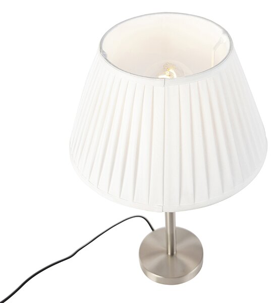 Klasyczna lampa stołowa stalowa z plisowanym abażurem białym 35 cm - Simplo