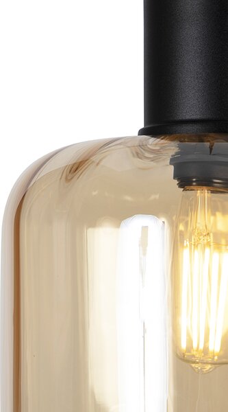 Designerska lampa wisząca czarna z bursztynowym szkłem 3-światłowa 226 cm - Qara