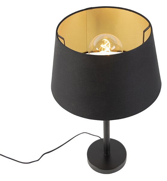 Klasyczna lampa stołowa czarna z czarnym kloszem 32 cm - Simplo