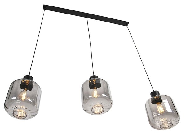 Designerska lampa wisząca czarna z przydymionym szkłem 3-światłowa 161,5 cm - Qara