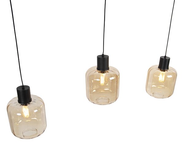 Designerska lampa wisząca czarna z bursztynowym szkłem 3-światła 161,5 cm - Qara