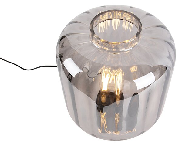 Designerska lampa stołowa czarna z dymionym szkłem - Qara
